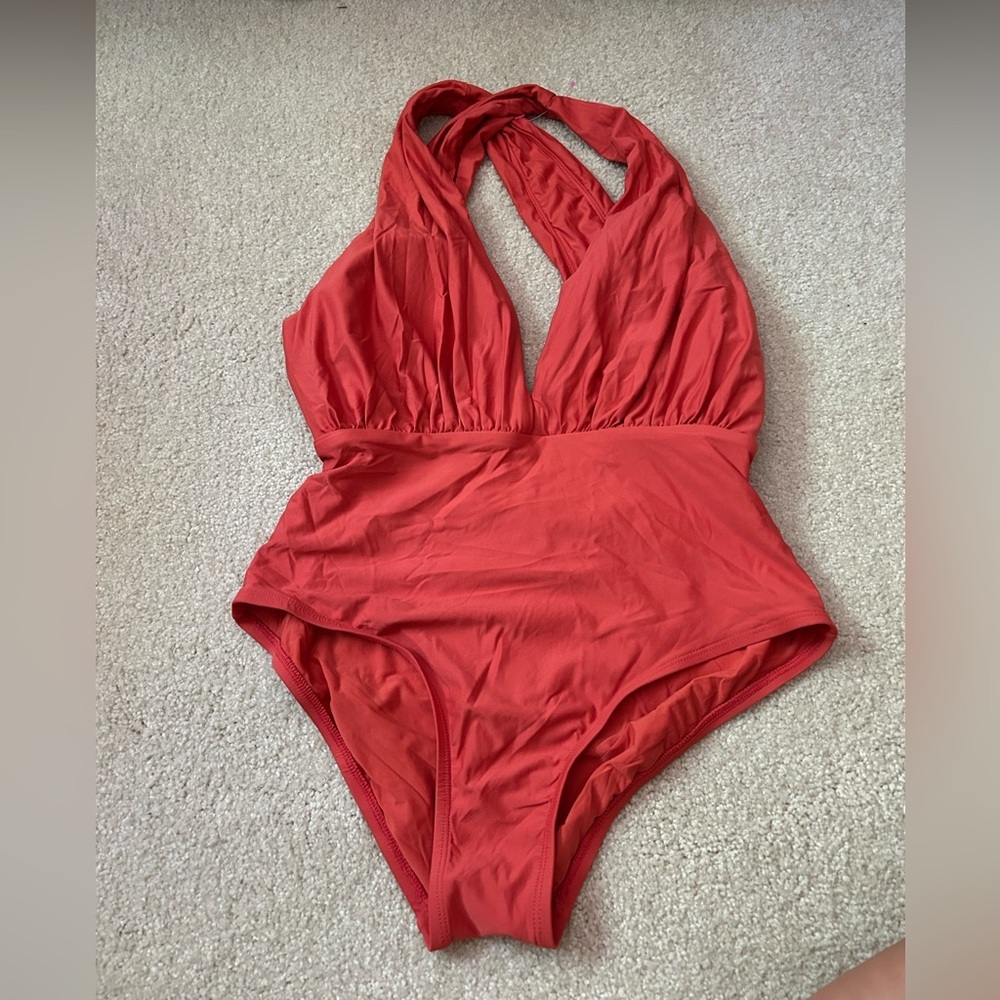 Anthropologie Allihop Salmon Colored Open Back One Piece Bathing Suit Size Large